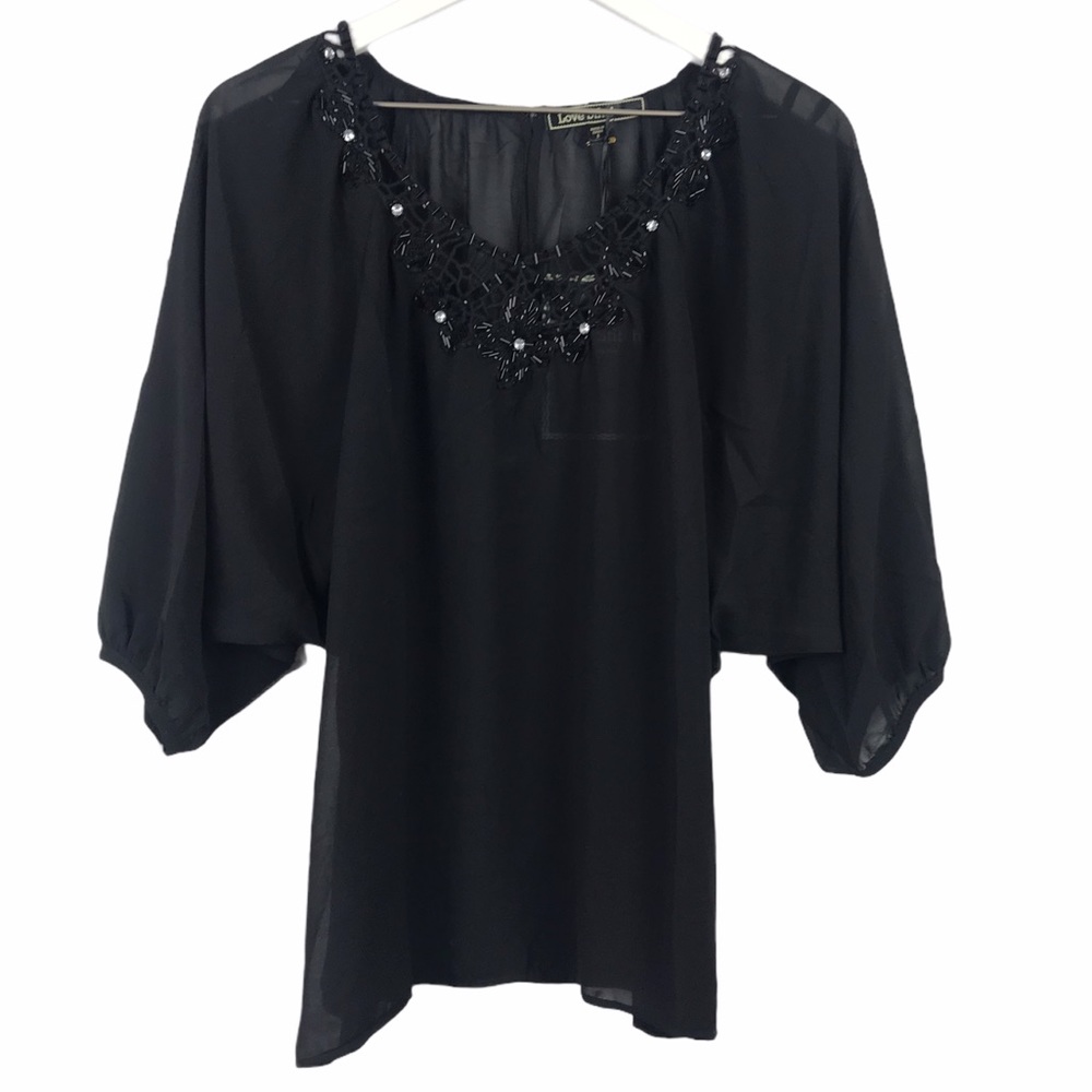 Love Stitch Black Sheer Dolman Cut Blouse Women Sz S Nwt